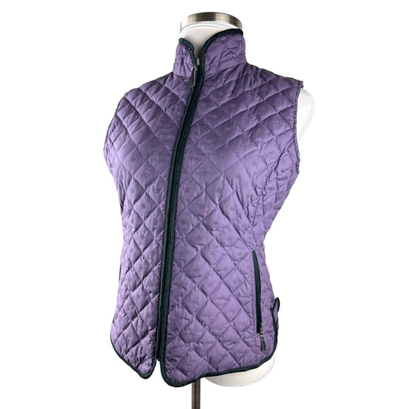 Eddie Bauer Full Zip Quilted Goose Down Vest Snowflake Printed Purple Size Large - Picture 2 of 9